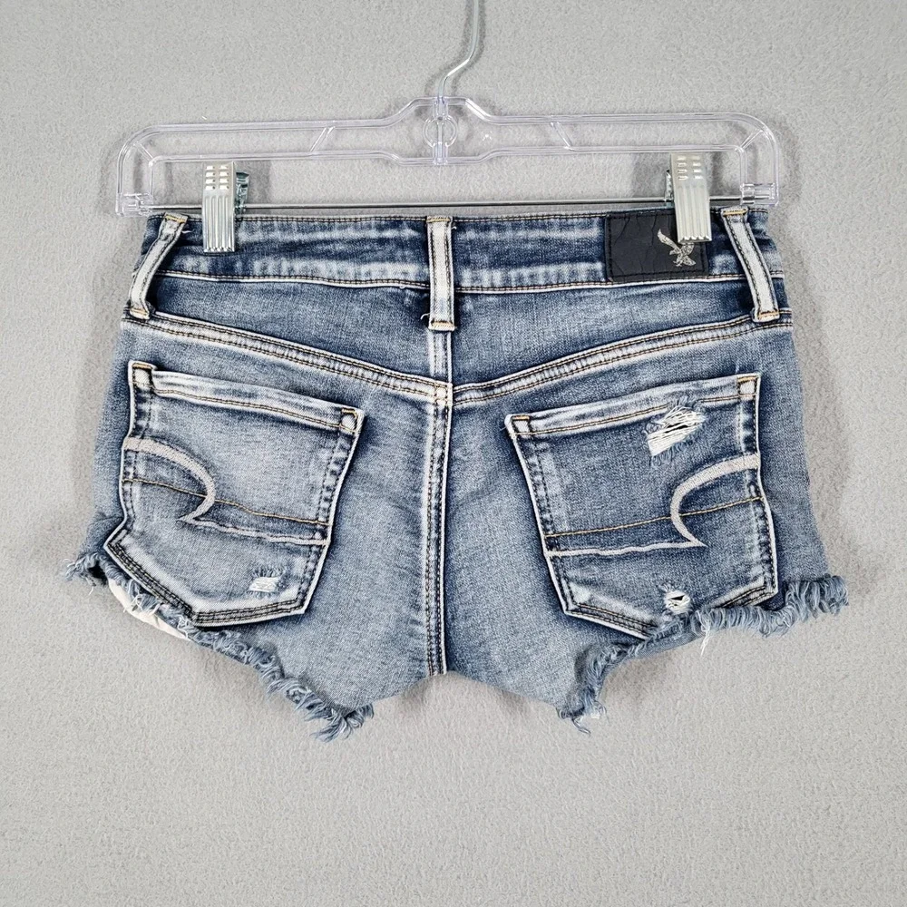 American Eagle Shorts Women's‎ 4 Pink Denim Distressed Lace Shortie Casual